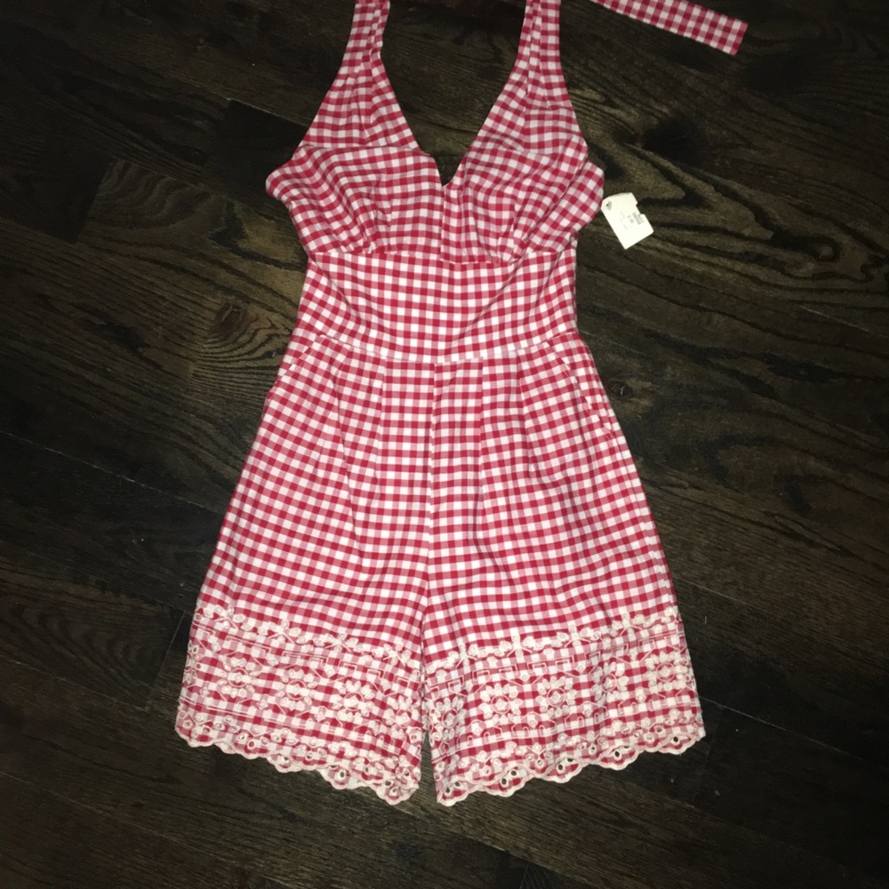 Red and White vintage gingham halter romper